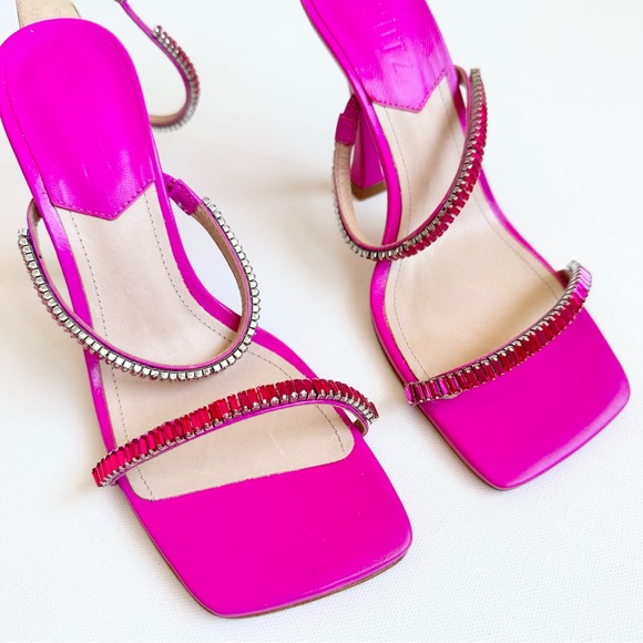 Schutz Nellina Leather Rhinestone Pumps Pink - Picture 3 of 10